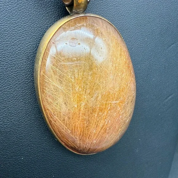 RARE 1994 Signed Stephen Dweck Pendant Necklace Oversized Bronze Chain & Quartz - Picture 2 of 8